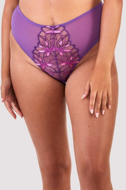 Walpole Embroidered High Waist Thong Panty - Purple