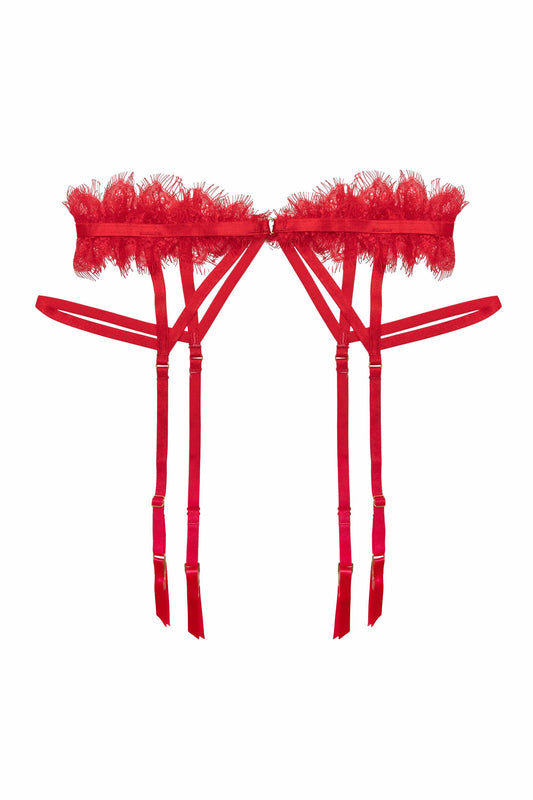 Chantal Lace Placement Cage Suspender Garter Belt - Red