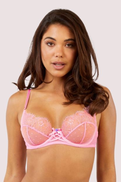 Ziggy Lace and Spotted Mesh Bra Demi - Pink