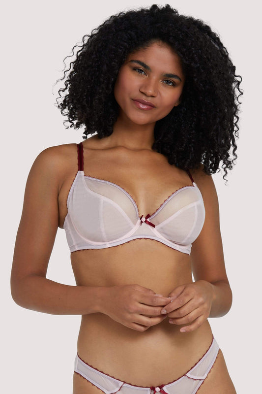 Grace Plunge Net Bra Full Coverage - Dusty Pink / Wine